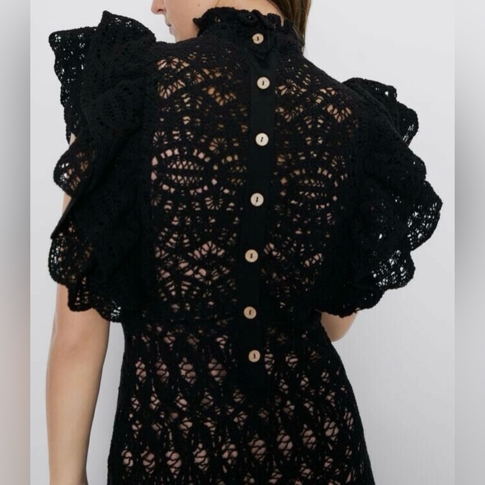 Zara Elegant Black Crochet Maxi Dress - Picture 3 of 16